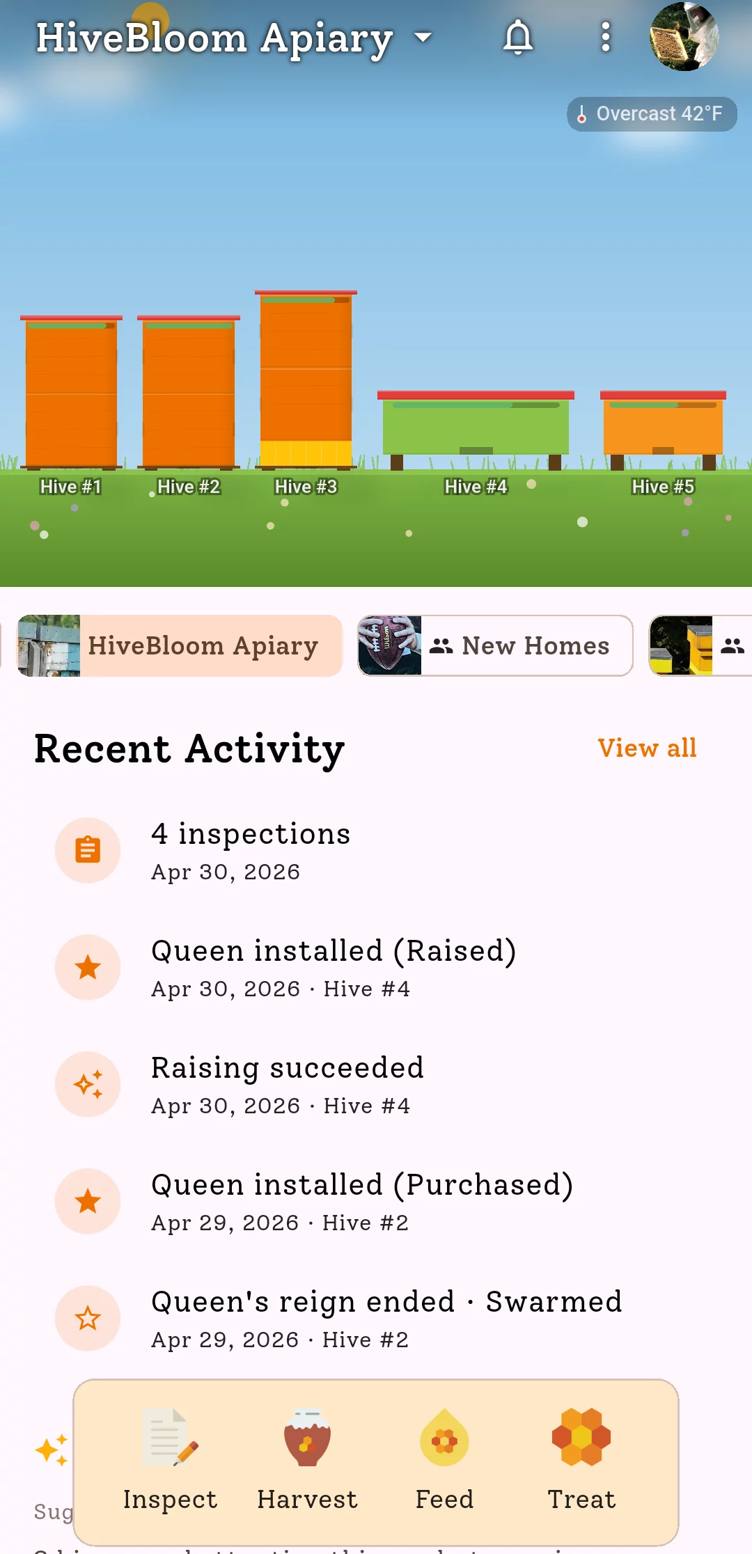 HiveBloom apiary scene UI