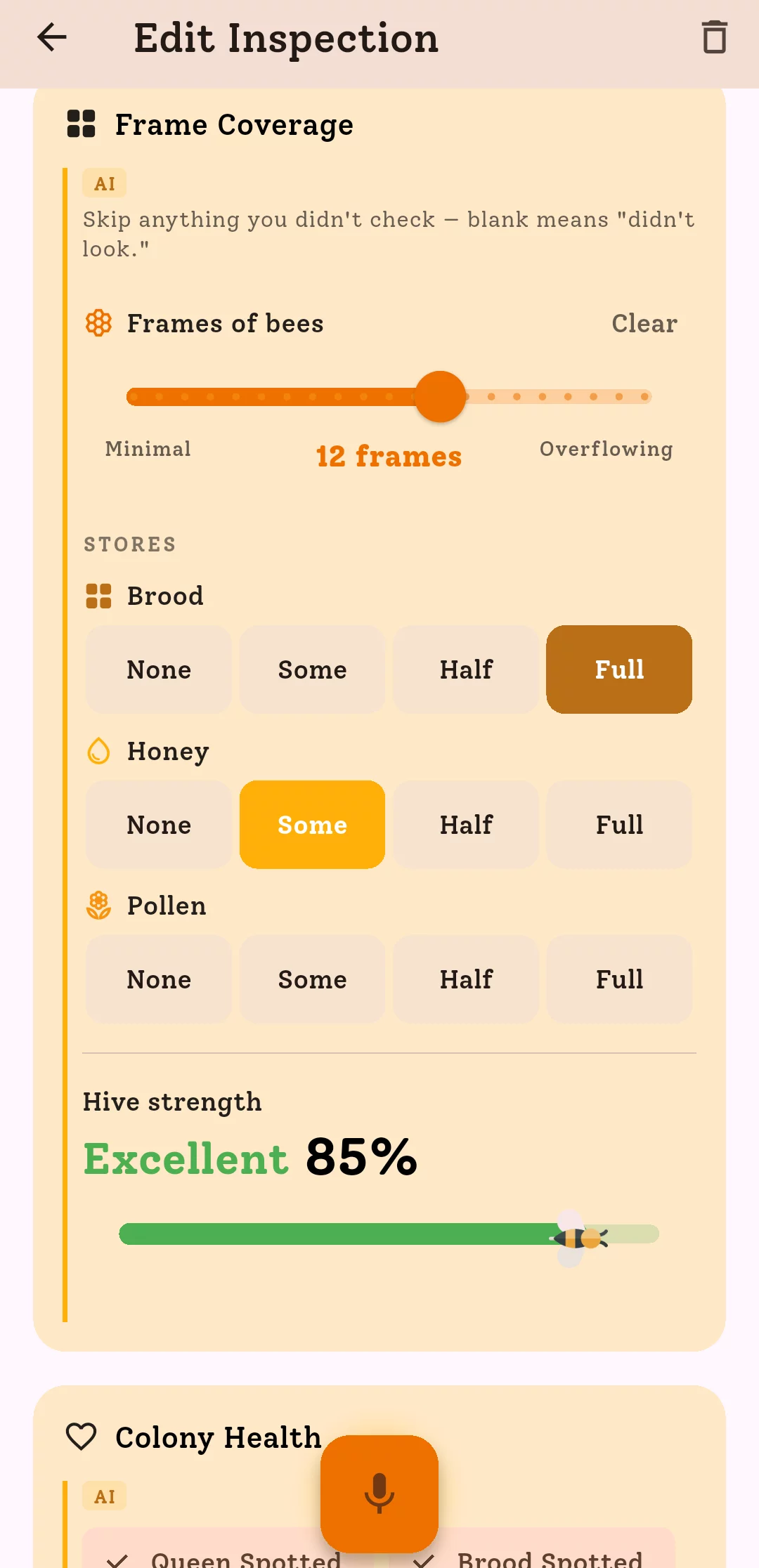 HiveBloom AI inspection form