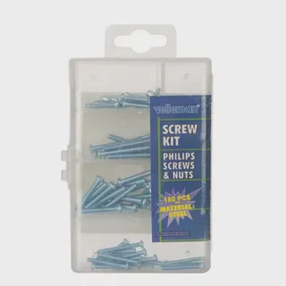 Assorted screws, nuts and washers; the kit uses M8 stainless